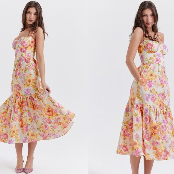 HOUSE OF CB 'Elia' Ivory Floral Midi Sundress NWOT - Picture 5 of 14